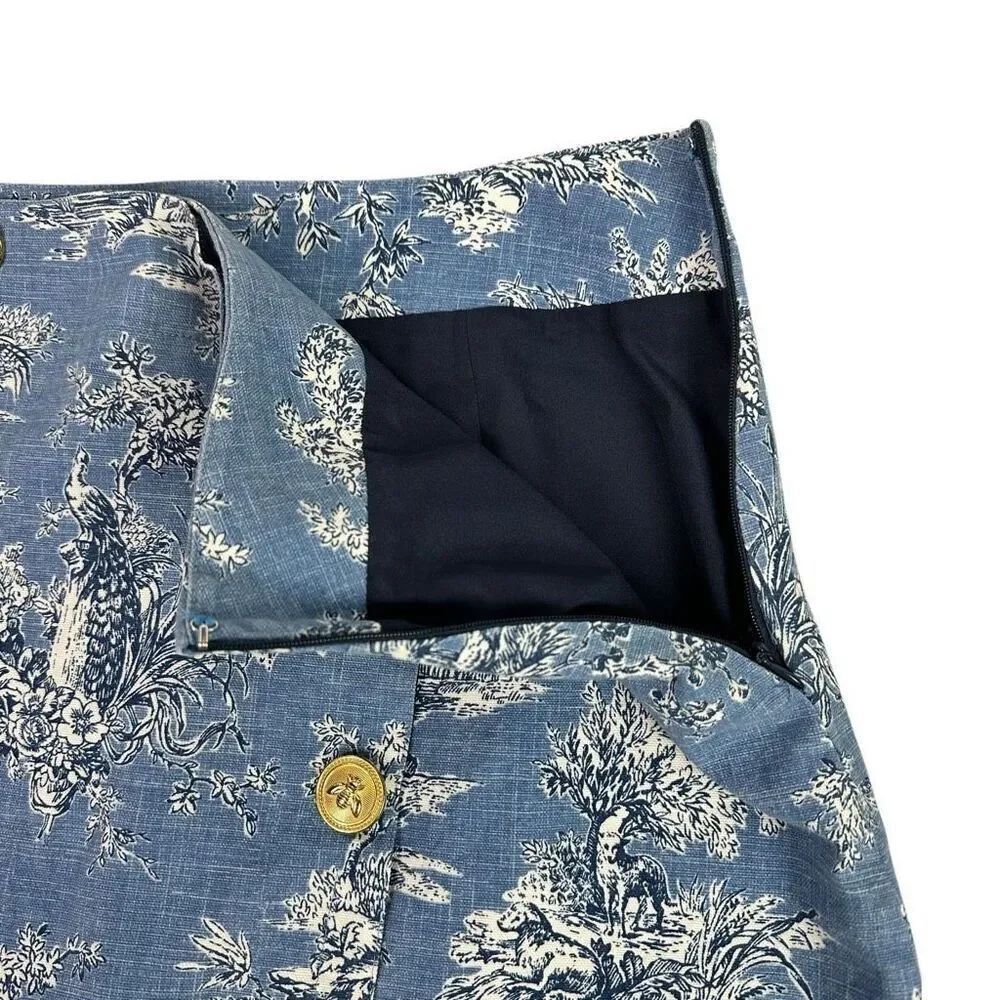 B The Collection Toile Blue Bee Button Skirt - Picture 4 of 6